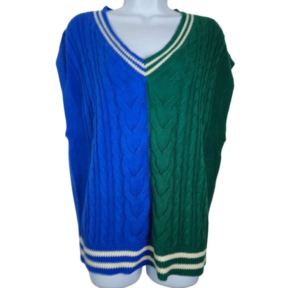 Wild Fable Womems Med Sweater Vest Oversized Cable-Knit V-Neck Blue & Green - Picture 3 of 9